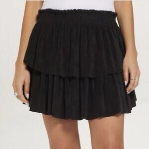 Goldie Lewinter Women's Ruffle Mini Skirt Black Fine Terry Aspire Size S - NWOT